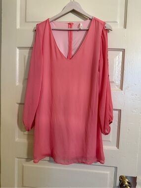 Sage Pink V-Neck Long Sleeve Shift Dress